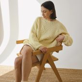 Hand-embroidered Yellow Floral Cotton Sweater - Chunky Knit Pullover