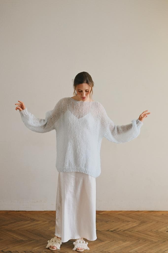 Handmade Mohair Pullover Sweater: Oversized Grey Knitwear