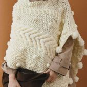 Handcrafted Cream Cable Knit Poncho With Tassels, White Woman Gift Cape Sweater