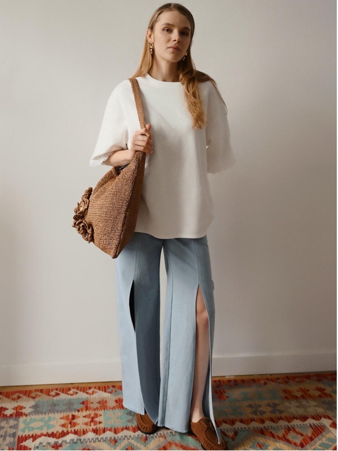 Handmade Raffia Tote Bag: Crochet Flower Eco-friendly Shopper