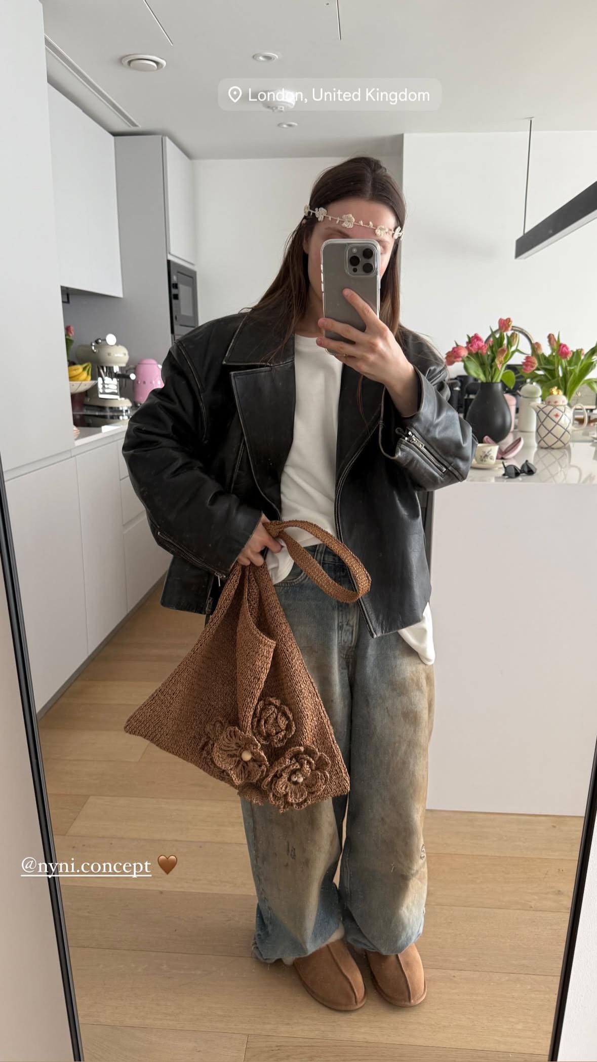 Handmade Raffia Tote Bag: Crochet Flower Eco-friendly Shopper