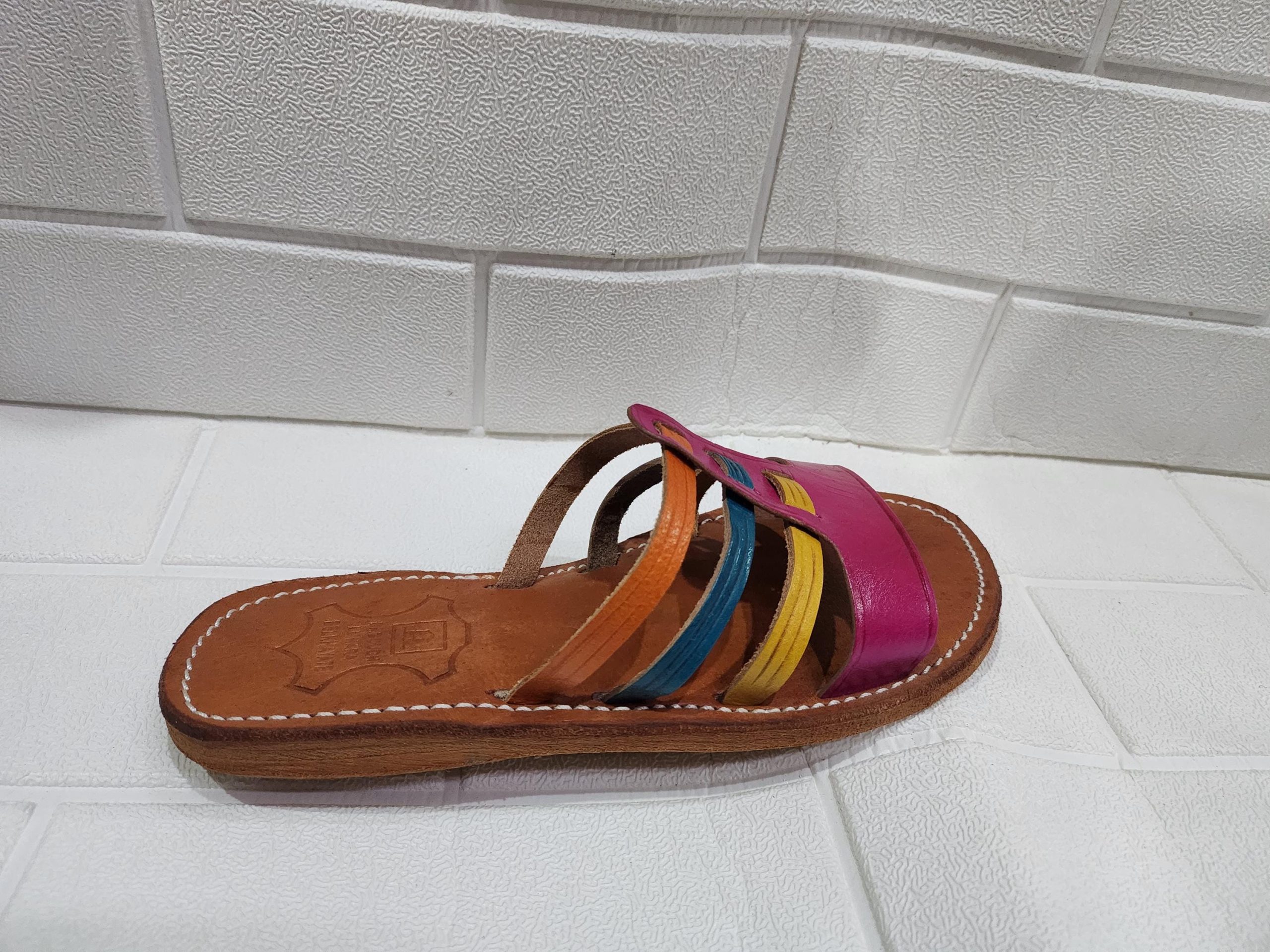 Handmade Moroccan Multicolor Leather Sandals For Women – Colorful Summer Flats – Boho Strappy Design – Traditional Artisan Slides