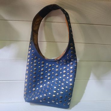 Moroccan Blue Leather Tote Bag – Handmade Studded Shoulder Purse – Boho Chic Bag With Silver Accents – Soft Interior – Large & Small Sizes