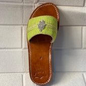 Handmade Moroccan Women Sandals – Turquoise Strap With Hamsa Charm | Leather Flats